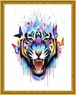 Diamantové malování -  Malovaný Tygr  Včetně předtištěného ozdobného rámu