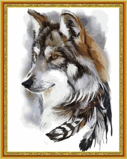 Diamantové malování - Vlk  Včetně předtištěného ozdobného rámu
