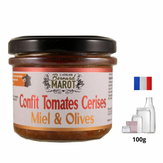 Konfit z cherry rajčat, medu a oliv 100 g tartinable de tomates cerises, miel et olives