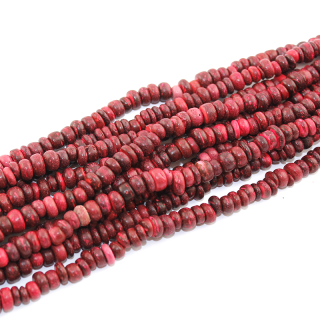 Heishi korálky z kokosového dřeva - cihlově červené - 4~8 x 4~8 x 2~6 mm - 10 ks
