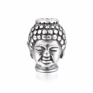 Korálek z nerezové oceli - starostříbrný - Buddha - 13 x 10 x 9 mm  - 1 ks