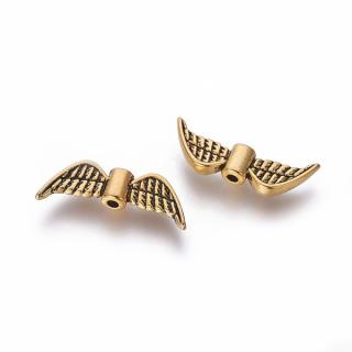 Kovová andělská křídla - starozlatá - 7,5 x 21,5 x 3 mm - 1 ks