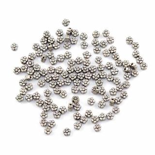 Kovový korálek - starostříbrný - květina - ∅ 6,5 x 4,5 mm - 1 ks