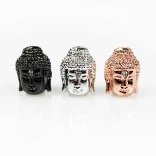 Mosazný Buddha s kubickým zirkonem - 14 x 10 x 11 mm - 1 ks Barva: Stříbrná