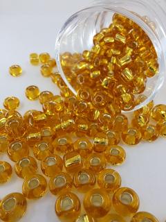 Rokajl Preciosa 2/0 - transparentní zlatá - zlatý průtah - 1 g