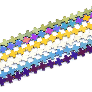 Syntetický hematit - kříž - 8 x 8 x 3 mm - různá provedení - 1 ks Barva: Fialová