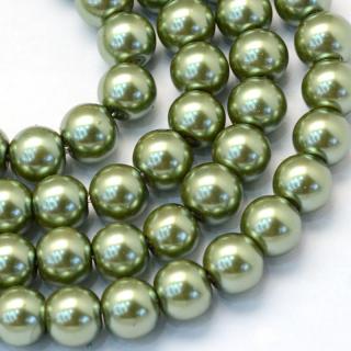 Voskované perly - olivová - Ø 8 mm - 10 ks