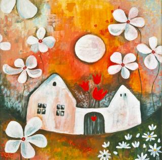 Dům, kde bydlí láska - LÉTO - originál obraz s rámem