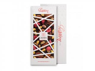 JANEK 72% Čokoláda tmavá  Passion (maliny, pistácie, pekany) 120g