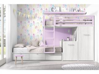 55mood - Dětský pokoj s patrovou postelí, skříňkou a výsuvným stolem