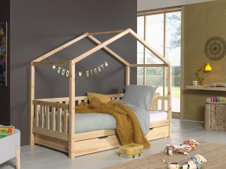 Dallas nízká domečková postel Barva: Dřevo, Varianta: S ohrádkou