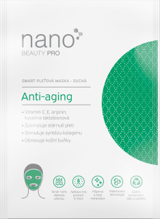 Anti-aging nanovlákenná maska nanoBeauty  Vitamin C, E, arginin, kyselina laktobionová.