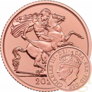 Investiční zlatá mince britský korunovační double Sovereign -2023 Charles III.