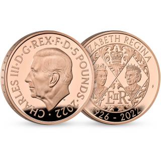 Investiční zlatá mince Queen Elizabeth II, 5 GBP PROOF