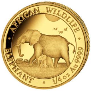 Investiční zlatá mince somálský slon 2022-African Wildlife 1/4 Oz