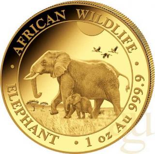 Investiční zlatá mince somálský slon 2022-African Wildlife 1 Oz