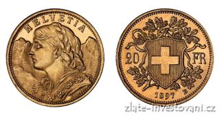 Investiční zlatá mince švýcarský 20 frank-Vrenelli 1897