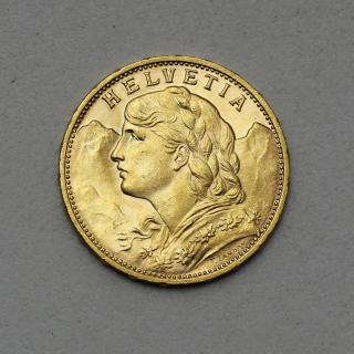Investiční zlatá mince švýcarský 20 frank-Vrenelli 1914