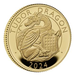 Investiční zlatá mince Tudor dragon 2024-heraldická série -Proof 1/4 Oz