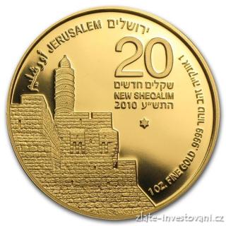 Investiční zlatá mince věž Davidova-Izrael 2010 1 Oz