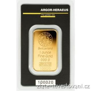 Investiční zlatý slitek Argor Heraeus-kinebar 1 Oz