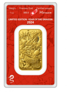 Investiční zlatý slitek Argor Heraeus-Rok draka 2024 limitovaná edice 1 Oz