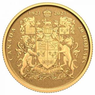 Moderní zlatá mince 100. výročí kanadského znaku 1/10 Oz 2021