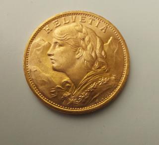 nvestiční zlatá mince švýcarský 20 frank-Vrenelli 1949