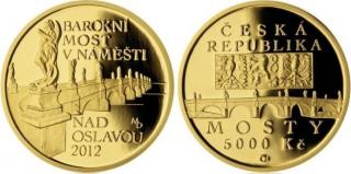 Série Mosty České republiky -Zlatá mince 5000 Kč 2012 Barokní most v Náměšti nad Oslavou proof