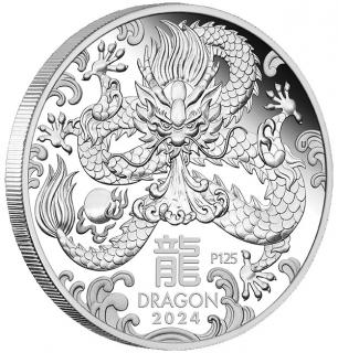 Stříbrná mince Rok draka 2024-1 Oz proof-lunární série III.