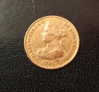 Zlatá mince 20 reálů-Královna Isabel II. 1861