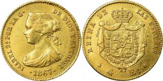 Zlatá mince 4 escudos-Královna Isabel II.