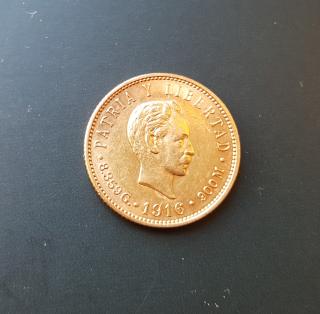 Zlatá mince 5 pesos Kuba-1916