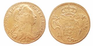 Zlatá mince 6400 reálů Josef I.1754-Brazílie