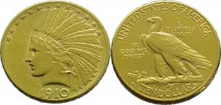 Zlatá mince americký 10 dollar -Indián 1910
