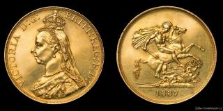 Zlatá mince britská Pětilibra-Victoria 1887
