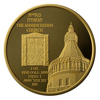 Zlatá mince Church of the Annunciation 2020-série Holy Land sites -Izrael 1 Oz