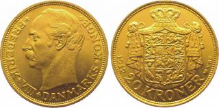 Zlatá mince dánská 20 koruna-1908-1912-Frederik VIII.