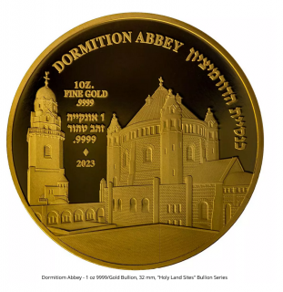 Zlatá mince Dormition Abbey 2023-série Holy Land sites -Izrael 1 Oz-5.mince série