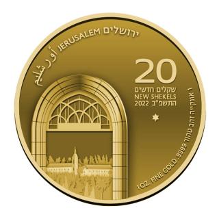 Zlatá mince Ein Kerem -série Zlatý Jerusalem 2022 1 Oz