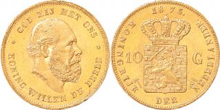 Zlatá mince král Wilém III. 1875-10 gulden