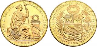 Zlatá mince Peru-100 soles 1965