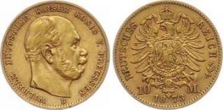 Zlatá mince pruská 10 marka-Wilhelm I.1873