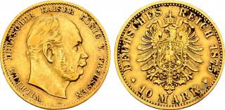 Zlatá mince pruská 10 marka-Wilhelm I.1875