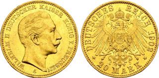 Zlatá mince pruská 20 marka-Wilhelm II. 1896