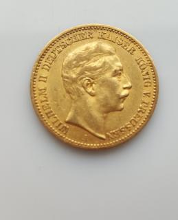 Zlatá mince pruská 20 marka-Wilhelm II. 1897