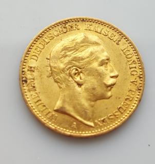 Zlatá mince pruská 20 marka-Wilhelm II. 1901