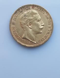 Zlatá mince pruská 20 marka-Wilhelm II. 1904