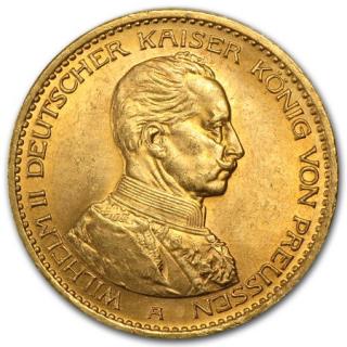 Zlatá mince pruská 20 marka-Wilhelm II. král pruský 1913