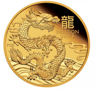 Zlatá mince Rok draka 2024-1/10 Oz proof-lunární série III.